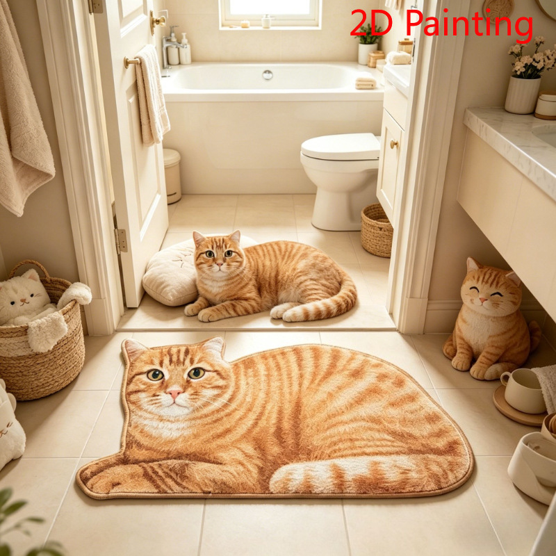 Transfronterizos de dibujos animados felinos imitando almohadillas de cachemir inodoro visual 3D absorción de agua alfombra de suelo sucia alfombra de suelo de baño doméstica resistente al desgaste