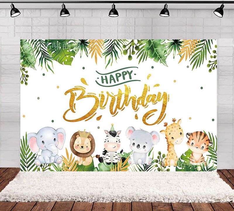 Foreign trade lion forest animal theme birthday photography background cloth children's party photo banner decoration hanging cloth