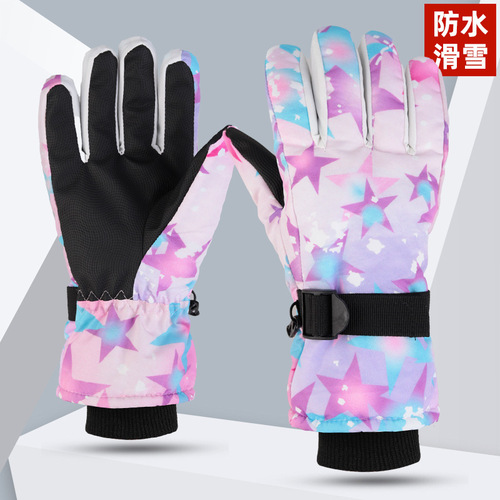 Men and Women's Gloves Winter Graffiti Skiing Warm Thickened Fleece Windproof Anti-slip Waterproof Riding Cold Touch Screen Gloves Winter 