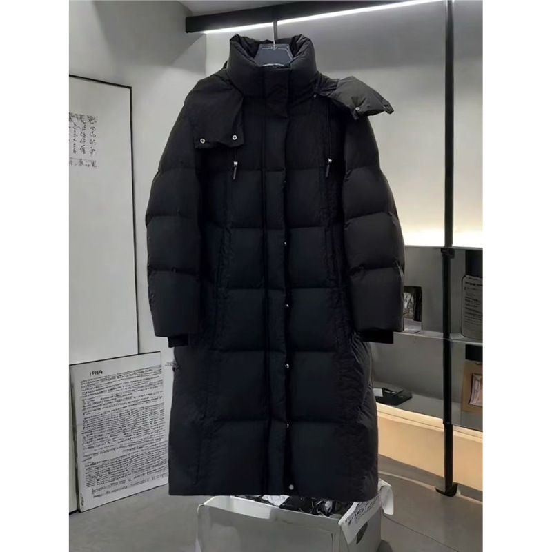 Korean Style down Jacket for Women 2024 New Fashion Long Ankle-Length Thickeneded Warm White Duck down Jacket over the Knee Black