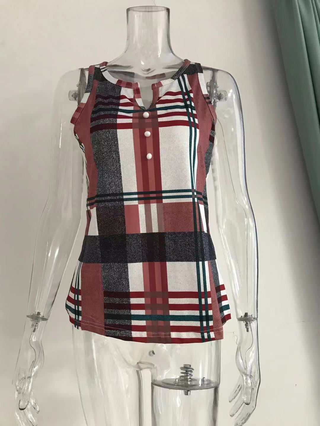 Women's Plaid Print Color-Block Tank Top, Loose Fit Sleeveless Summer Casual Vest, Breathable Milk Silk Blend Fabric_ecoleips.com
