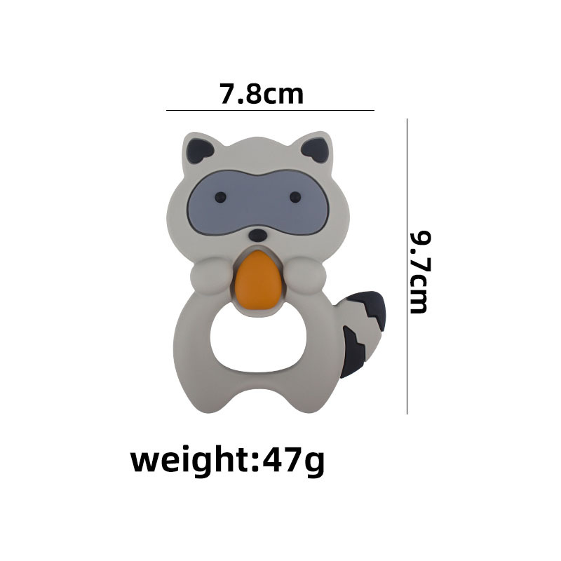 Amazon nuevo animal de dibujos animados mapache molar silicona teether bebé juguete creativo teether stick materno y infantil suministros
