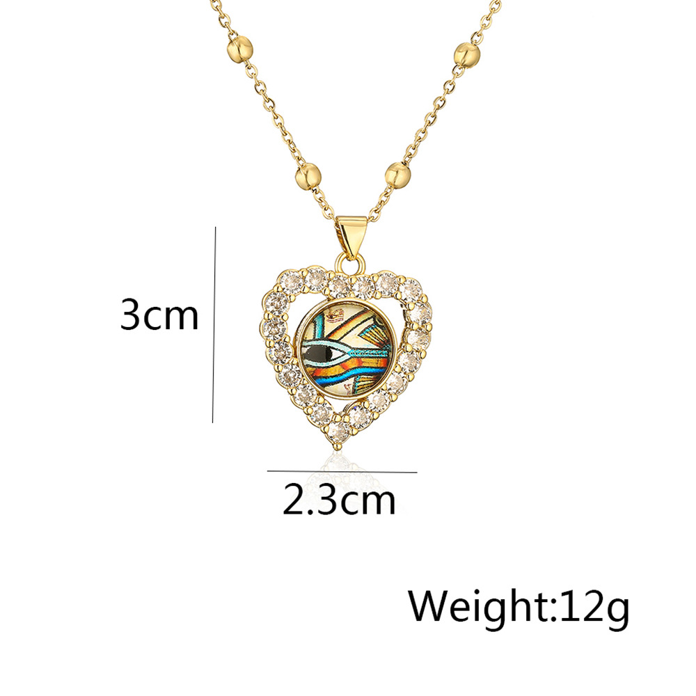 Fashion Heart Shape Eye Copper Inlay Zircon Pendant Necklace 1 Piece