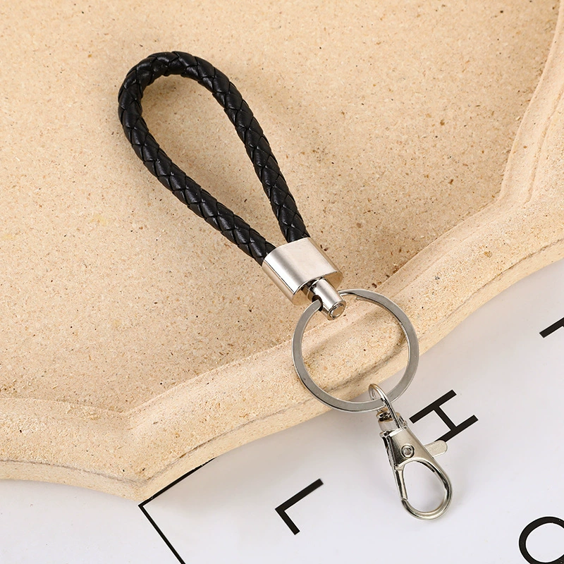 Keychain key ring, braided leather-style loop with metal hook, multicolor options