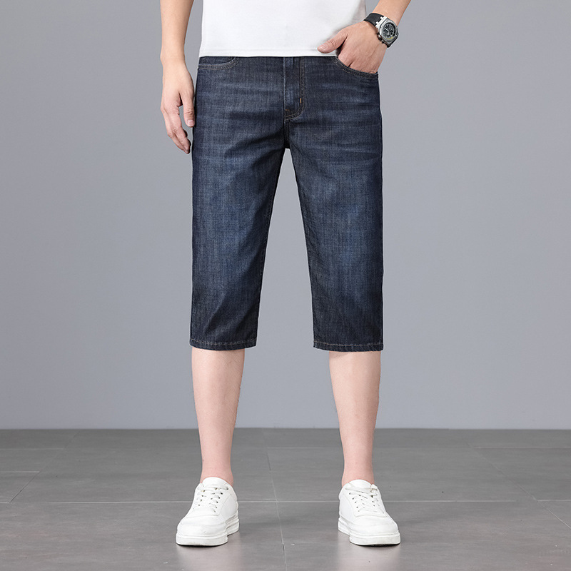 Cotton Men's Shorts Denim Shorts Spring and Summer New Simple Slim Stretch Large Size Straight Cropped Pants for Men