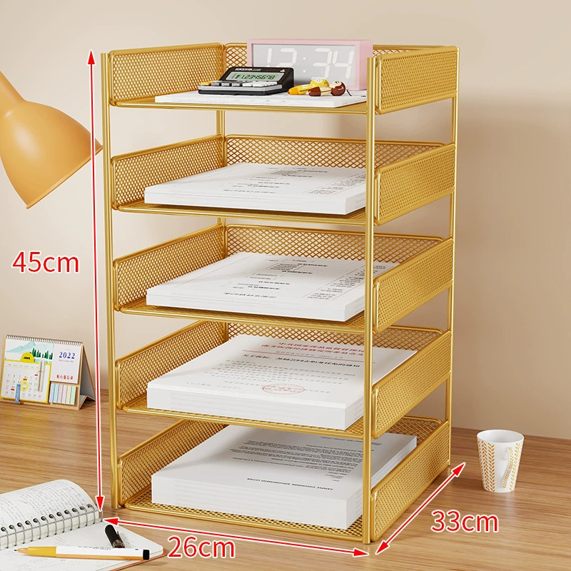 Metal document organizer — reinforced mesh storage box, 2–5 tiers, vertical or horizontal layout