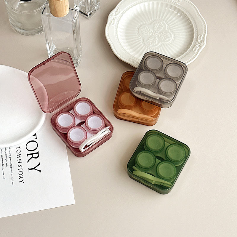 New two pairs of contact lens box transparent solid color invisible couple box simple care box