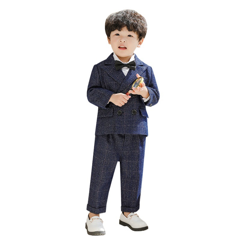 Children's suit dress suit new autumn and winter boys' performance clothes children's British performance clothes baby fleece-lined
