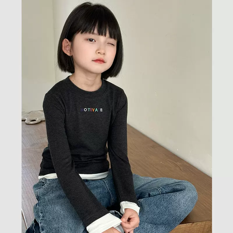 女童2025年秋季新款短款长袖圆领T恤 KLK9759-打底衫
