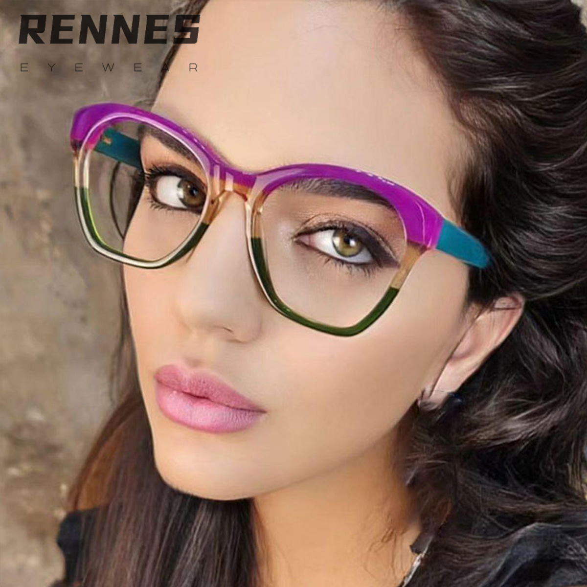 2024 nuevo marco de gafas TR90 transfronterizo color de contraste ojo de gato espejo plano anti-luz azul ins mismo marco de miopía