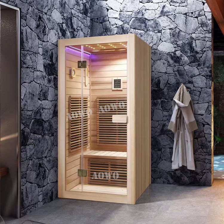Hierro abeto infrarrojo lejano onda de luz habitación familia mini sauna cabina interior de madera pequeña sala de vapor