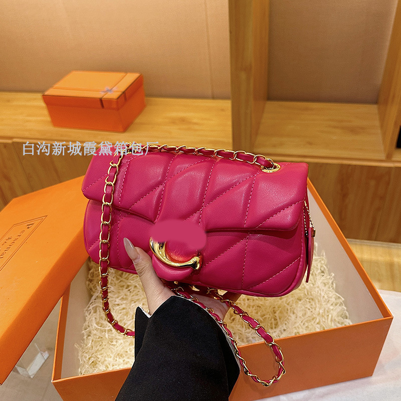 跨境C扣绣线包包潮2026新款菱格链条单肩手提包时尚小香风斜挎女