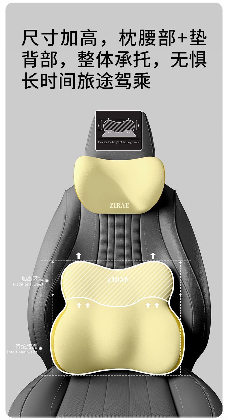 New Car Lumbar Support and Headrest Set, Memory Foam Lumbar Cushion, Backrest Seat, Car Lumbar Support, Neck Pillow, Cross-Border