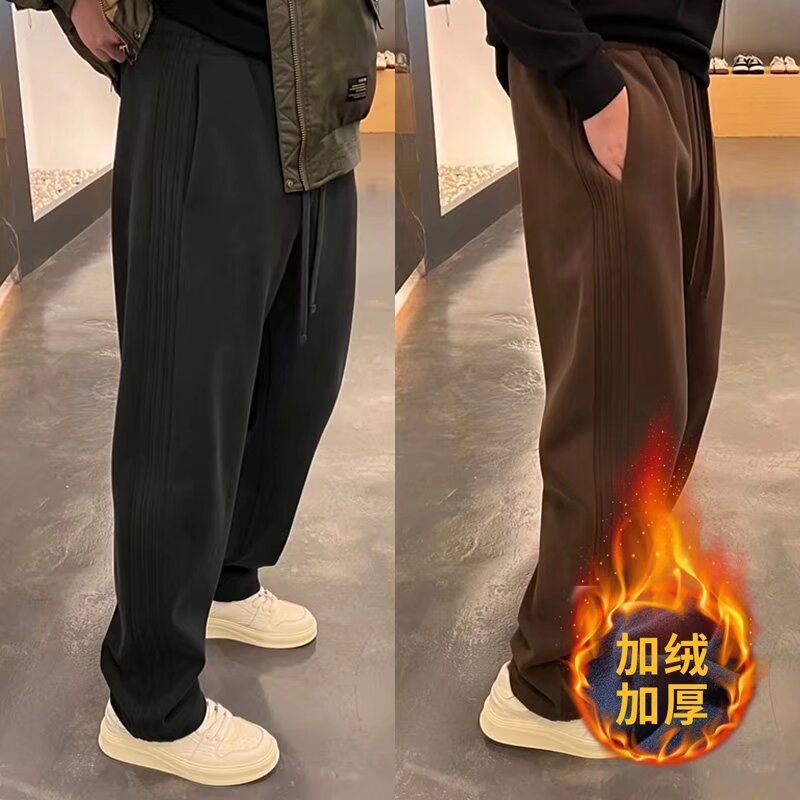 2024 otoño y invierno red callejera callejera casual pantalones recto para hombres más pantalones deportivos de terciaria gruesa marca de moda