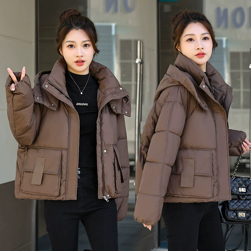 Новая женская зимняя короткая пуховая куртка с капюшоном, свободного кроя, в корейском стиле, утолщенная.