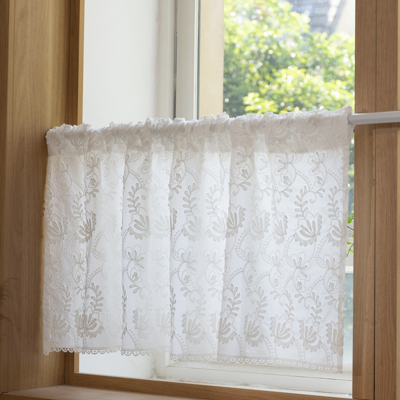 Three-dimensional Embroidered High-grade Ugly-covering Curtain Punch-free Kitchen Sundries Dust-proof Cabinet White Lace Window Short Curtain