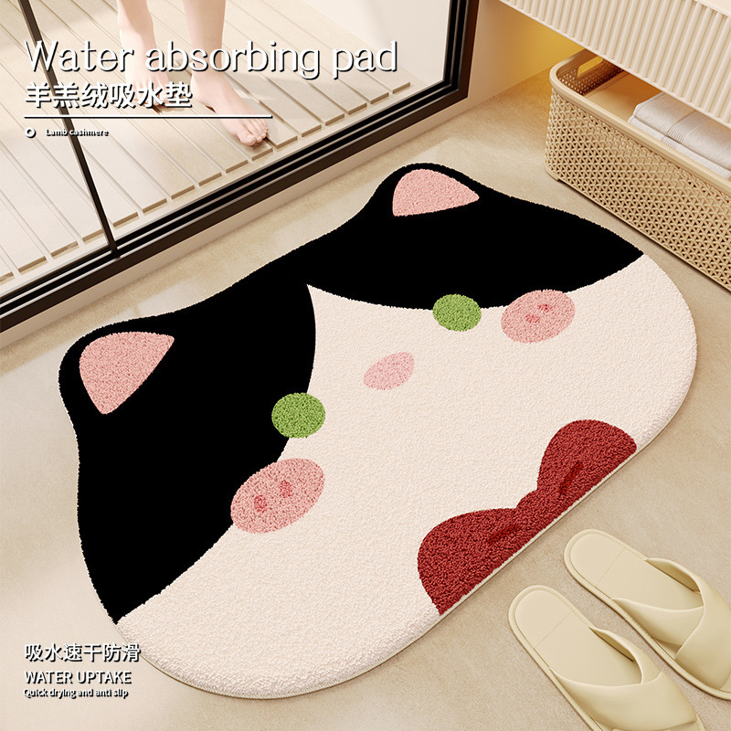 Cartoon Cute and Cute Kitten Imitation Cashmere Floor Mat Bedroom Bedside Decoration Soft Thickened Floor Mat Entrance Stain-Resistant Mat