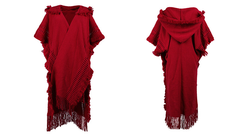 autumn and winter hooded knitted  fringed cloak shawl cardigan nihaostyles wholesale clothing NSMMY82832