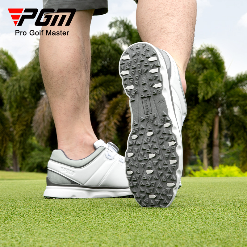 Giày golf nam PGM dây núm xoay đế đinh chống trượt, thoáng khí mùa thu — XZ275 - Trắng xám [Chống thấm nước/Dây giày núm/Đinh chống trượt bên]