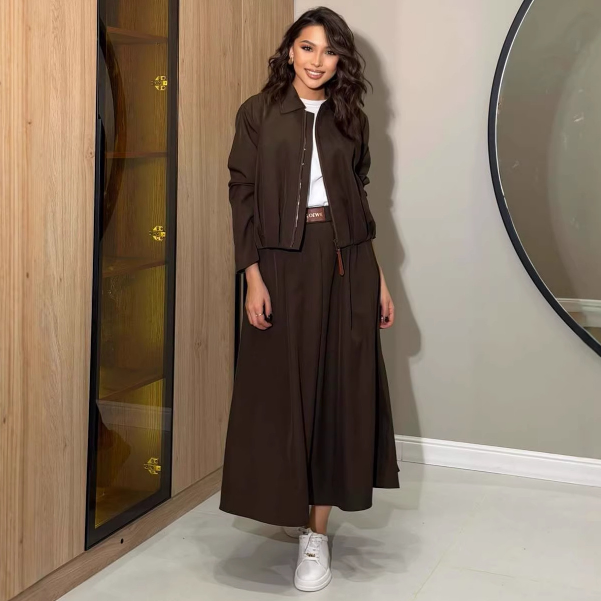 autumn elegant solid color long long skirt