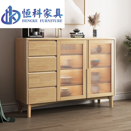 Nordic solid wood sideboard glass cabinet door storage cabinet wine cabinet tea cabinet restaurant rubber wood storage cabinet cupboard