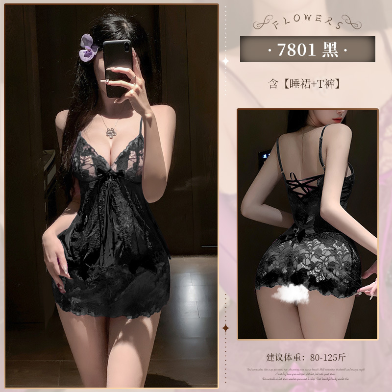 6977890238438◆레이스 팬텀◆블랙 [나이트가운+T팬츠]