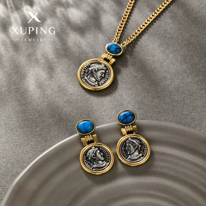 旭平 合金电镀14k人像雕刻耳环项链首饰套装小众设计个性饰品批发