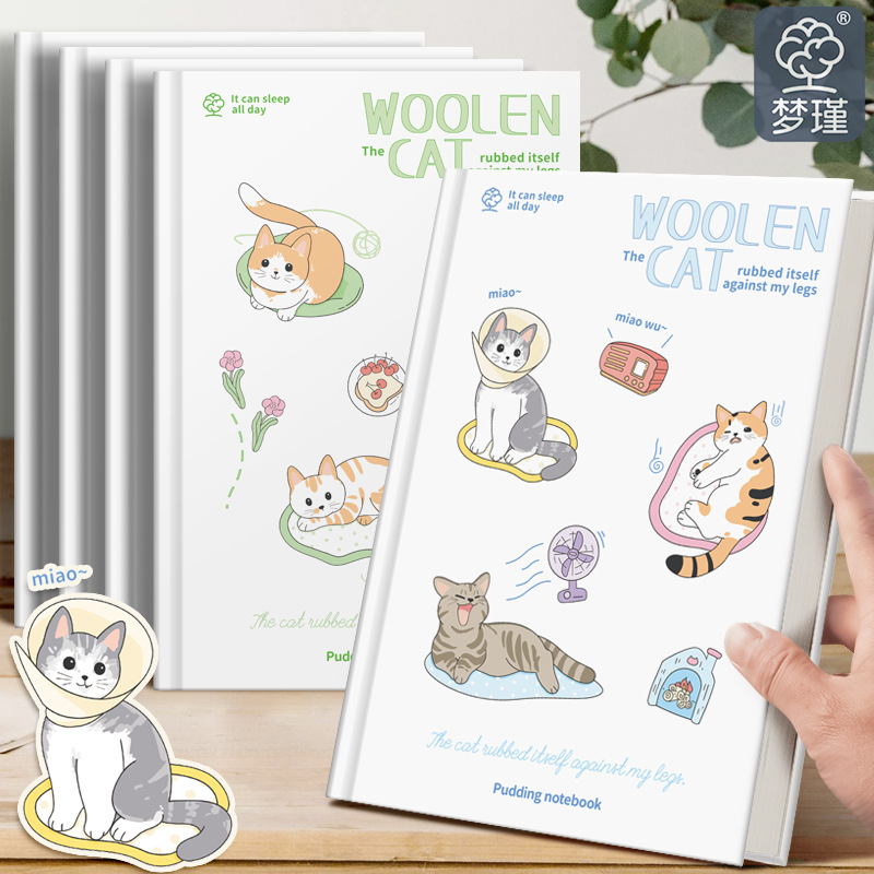 Cuaderno diario de línea horizontal de estudiante de gato lindo de alta calidad de tapa dura A5