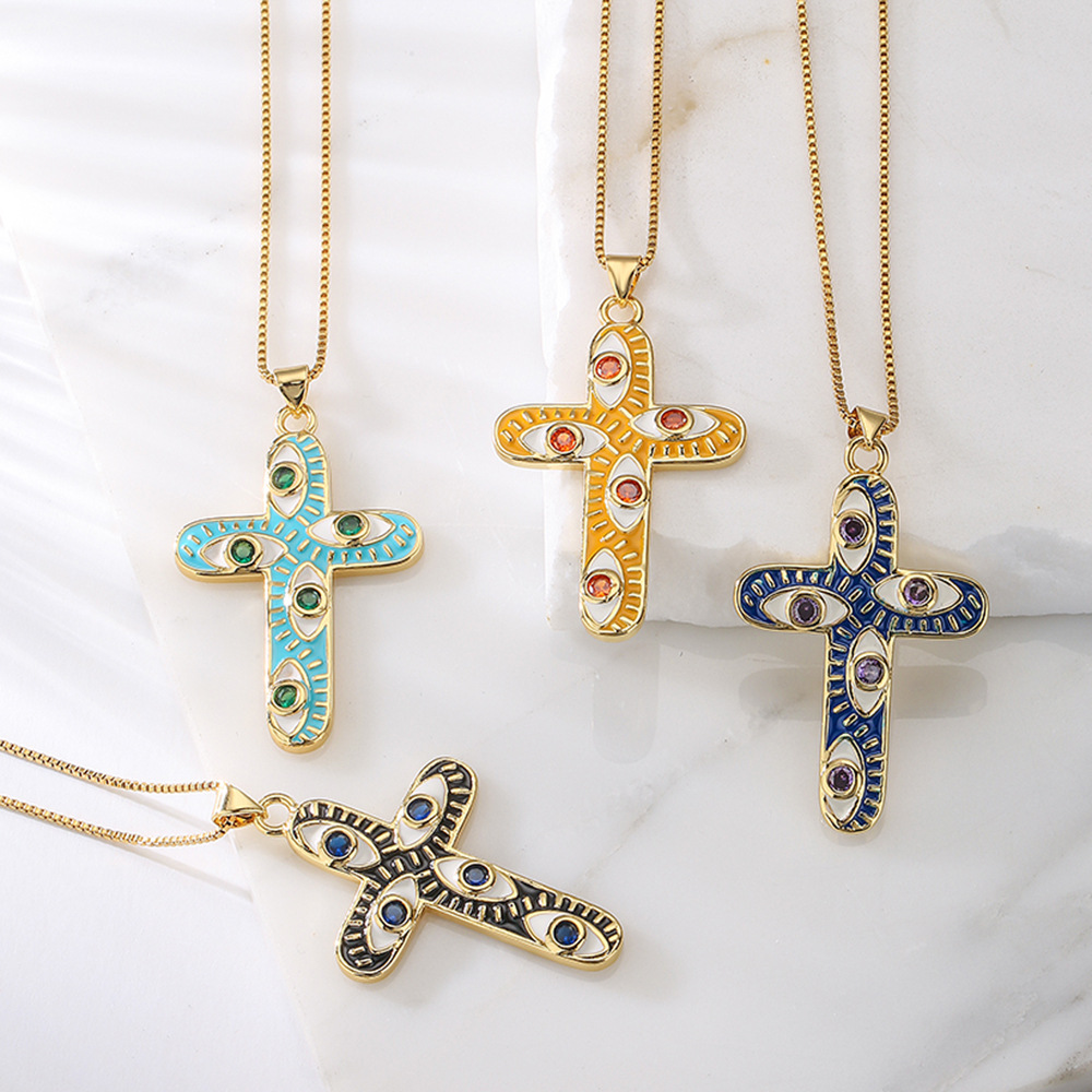 Fashion Cross Copper Inlaid Zircon Pendant Necklace