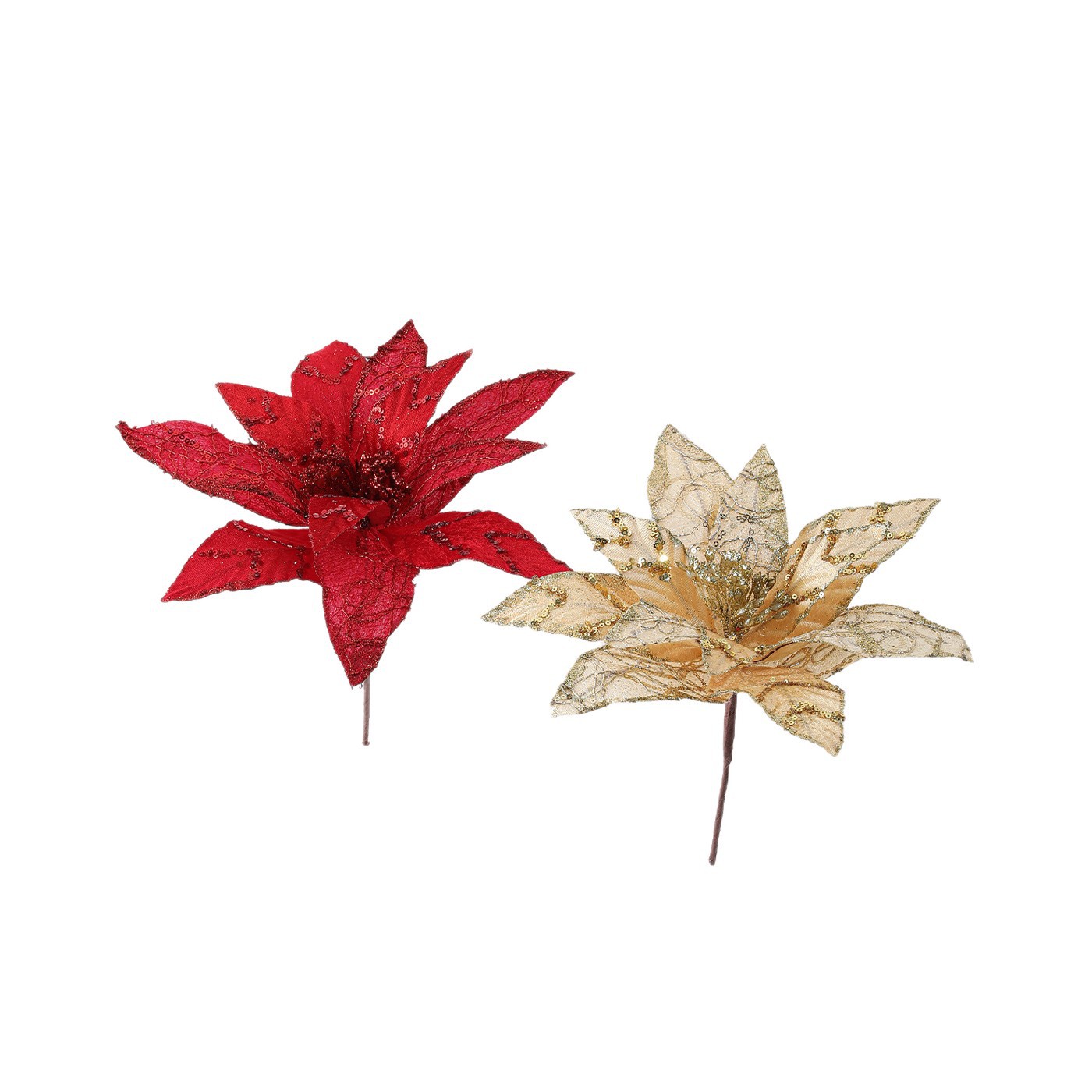 Flores de Navidad 28CM decoración de Navidad árbol de Navidad de alta calidad polvo de oro polvo de tela flor de tela tela tela de flores de malla simulación