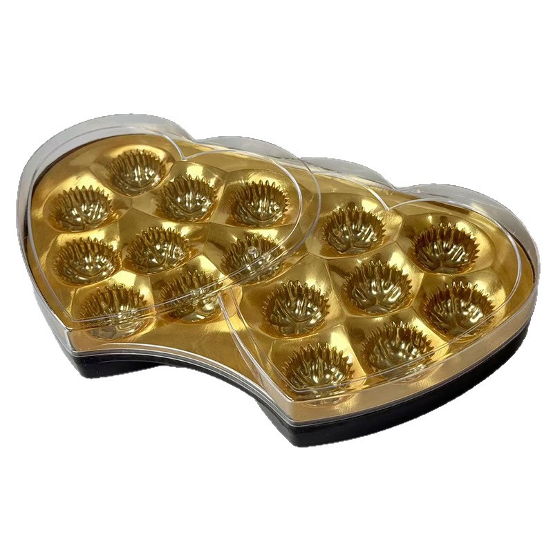 Caja de plástico en forma de corazón doble de 16 piezas Caja de regalo de boda de caramelo de chocolate Caja de embalaje de plástico PS