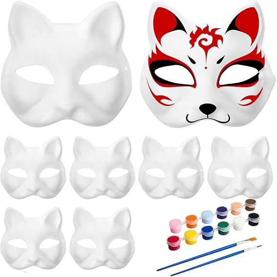 Amazon Halloween máscara de cara de gato en blanco accesorios hechos a mano para niños máscara de pintura máscara de pulpa degradable ecológica