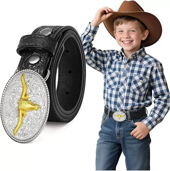 Children's Western Belt Boys Girls Western Buckle Embossed Belt