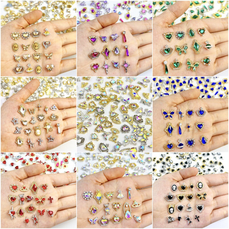 Cross-border explosions 20 alloy nail diamond jewelry flash crown love water droplets large diamond nail decoration