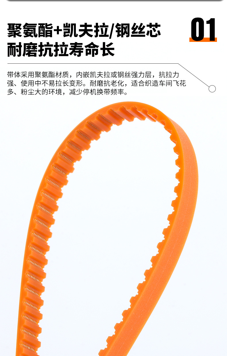White and green TT5 synchronous belt, polyurethane toothed belt, textile loom equipment accessory synchronous belt