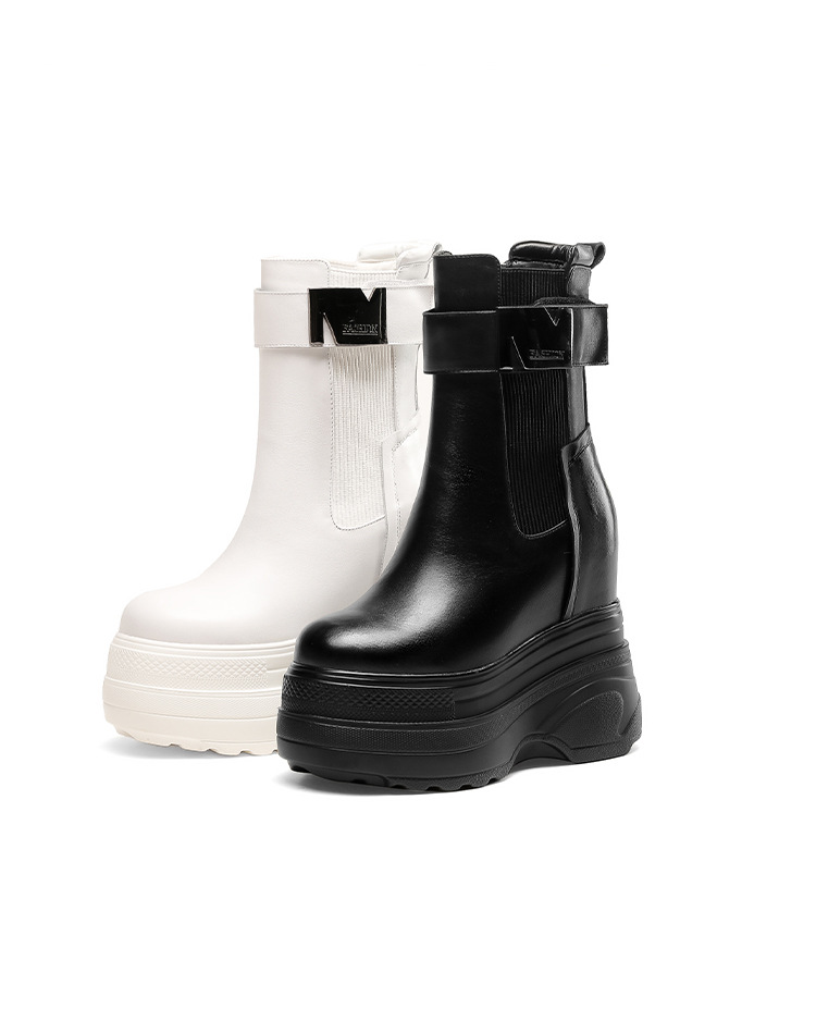 Boot nữ cổ thấp đế xuồng cao 14 cm khóa kéo phong cách casual — Lót nhung đen chi tiết 7