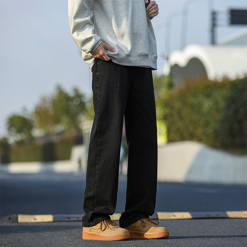 2025 straight leg jeans for men's autumn and winter new style velvet loose pants for high street boys with wide legs
