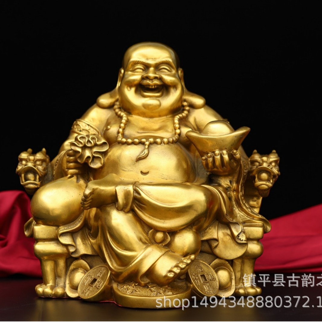 全铜坐龙椅弥勒佛笑佛摆件纯铜弥勒佛摆设家居客厅店铺办公室装饰
