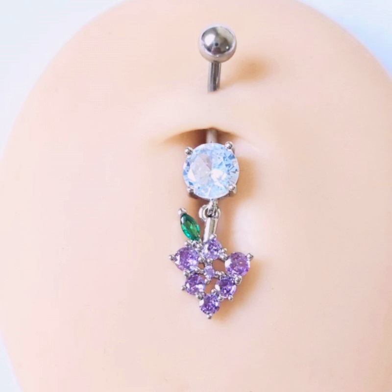 Geometric Fruit Series Grape Micro-Encrusted Stone Navel Ring Belly Button Jewelry Copper Gold Plated detail image 7