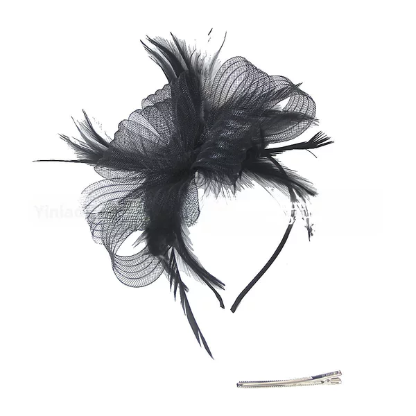 Amazon Wave Elastic Mesh Handmade Bow Feather Hair Accessories Performance Banquet Party Hair Accessories Headdress