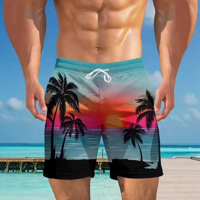AliExpress европейские и американские летние трансграничные экспортные мужские 3D цифровые принты с модными повседневными прямыми пляжными плавками