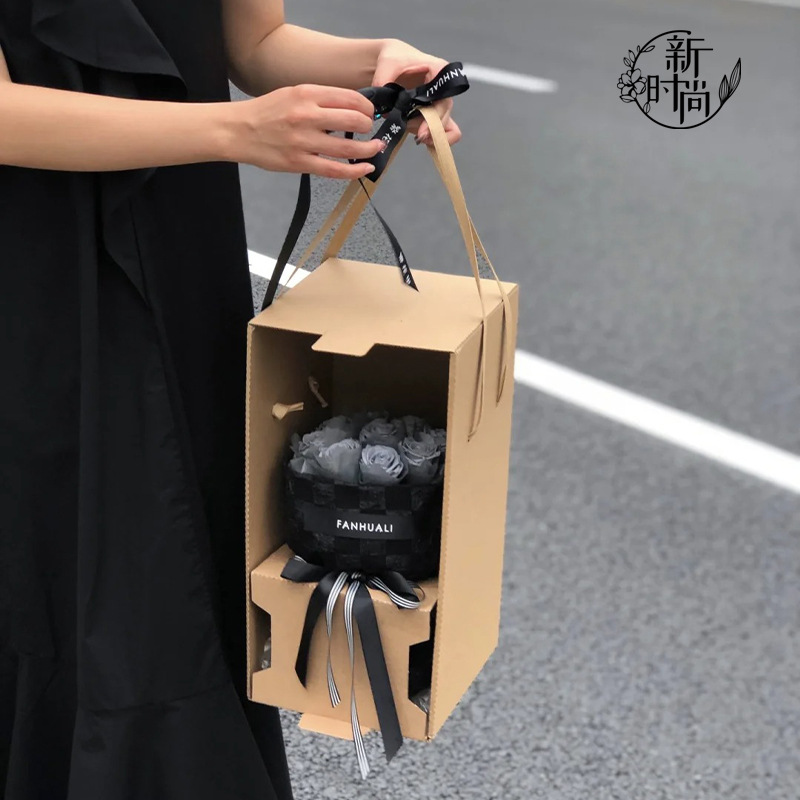 Caja portátil de flor de protección Caja de regalo de piel gruesa y endurecida Caja portátil no deformada Caja de embalaje de flores inmortales Caja de papel