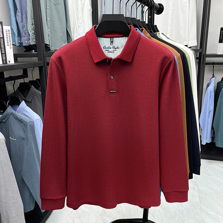 Áo polo nam dài tay cổ bẻ 100% cotton đánh bóng, form regular — nâu vàng chi tiết 17