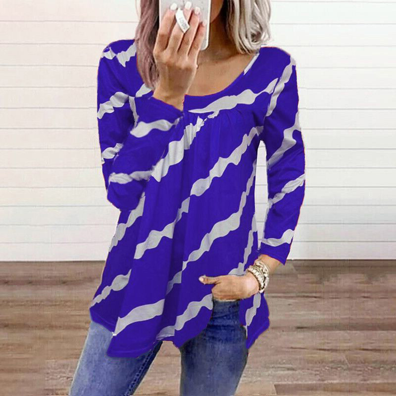 stripe printing loose long-sleeved T-shirt Nihaostyles wholesale clothing vendor NSLZ72621