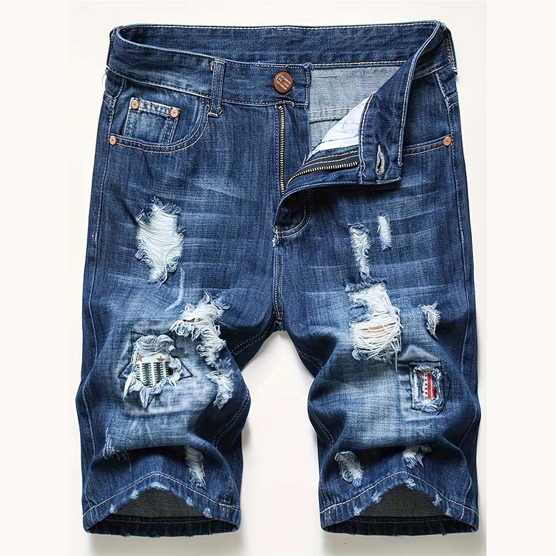 Men's Denim Shorts Summer Ripped Stretch Men's Mid-Length Slim European and American Shorts Tight Ripped Men's Pants Cross-Border