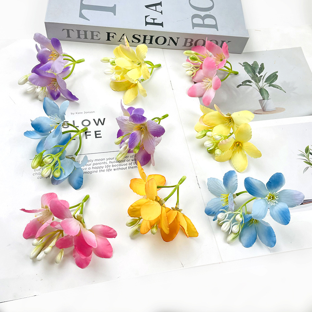 Simulación de 3 hortenas Begonia cadena de flores DIY hecha a mano toque de cabeza pinza de material accesorios paquete de decoración de fotografía del hogar