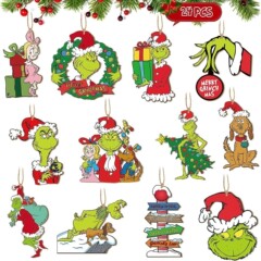 クロスボーダーグリンチ木製ペンダントクリスマスグリンチクリスマス木製ツリー装飾クリスマスパーティー装飾用品