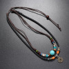 Retro turquoise woven metal necklace, bronze coins, pendant, European style