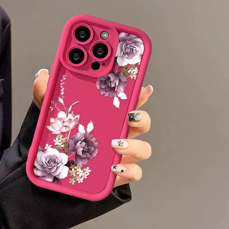 Фиолетовый матовый чехол для телефона, совместим с iPhone16, с цветочным рисунком, 16 Pro Max, 15