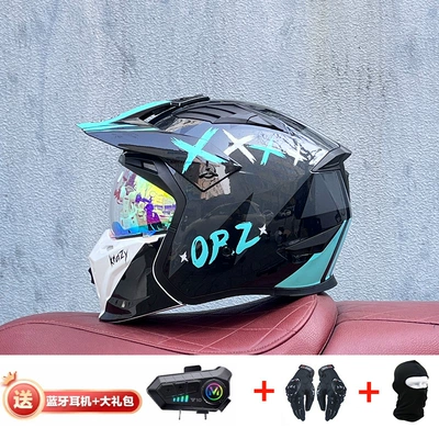 Retro Removable 3C Combination Helmet, Motorcycle Safety Supplies - blue-arrogant-with-magic-gold-y10-external-bluetooth-m